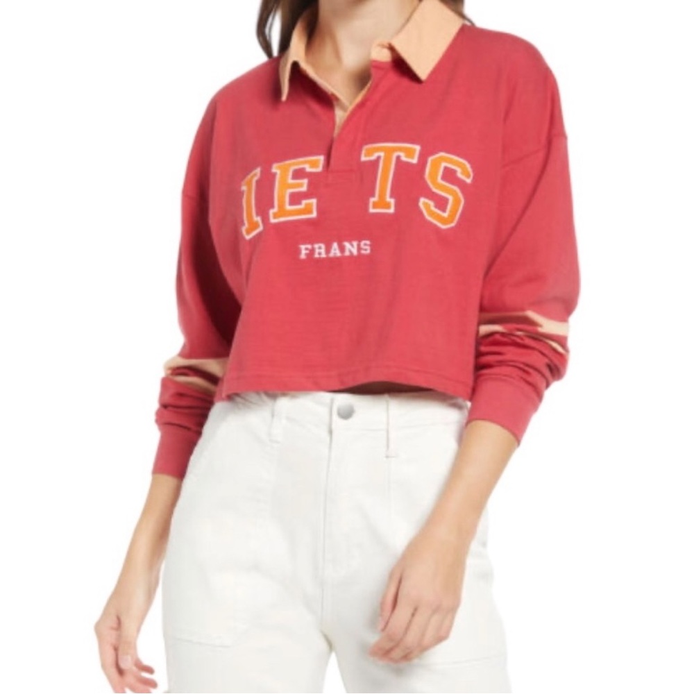 Urban Outfitters iets frans cropped varsity rugby long sleeves shirt Size Medium